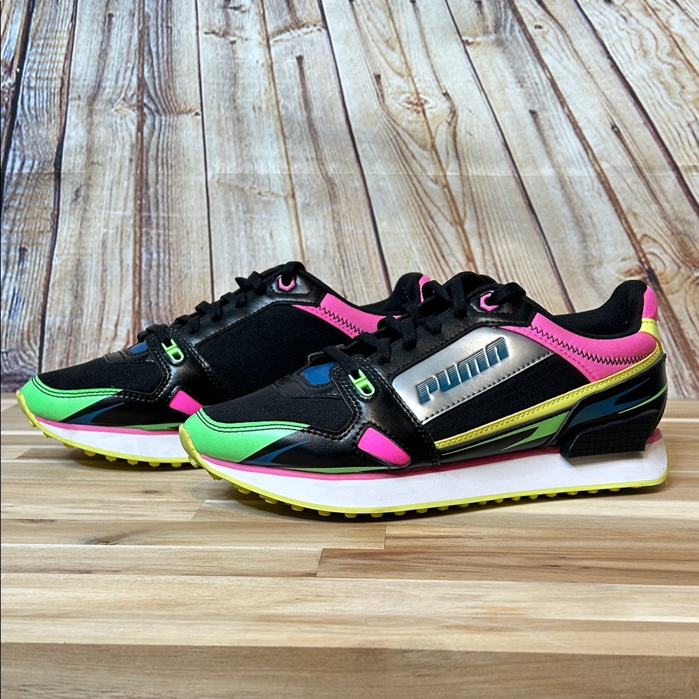 Puma Mile Rider Shoes Sneakers Vintage Bright Neon Multi Color Size 7.5 Women